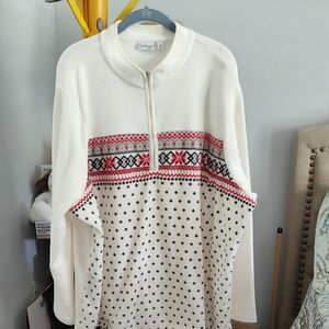 Kim Rogers Cream and Red Patterned Sweater